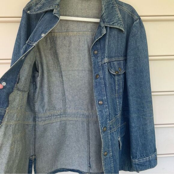 Vintage 70s Lee Snap Button Long Sleeve Denim Bush Chore Jacket Blue Mens Size L - Picture 4 of 10